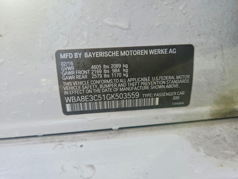 2016 Bmw 328 მანქანა იყიდება აუქციონზე, vin: WBA8E3C51GK503559, აუქციონის ნომერი: 64834836