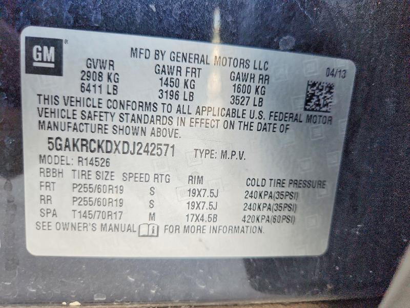 64909296 :رقم المزاد ، 5GAKRCKDXDJ242571 vin ، 2013 Buick Enclave مزاد بيع