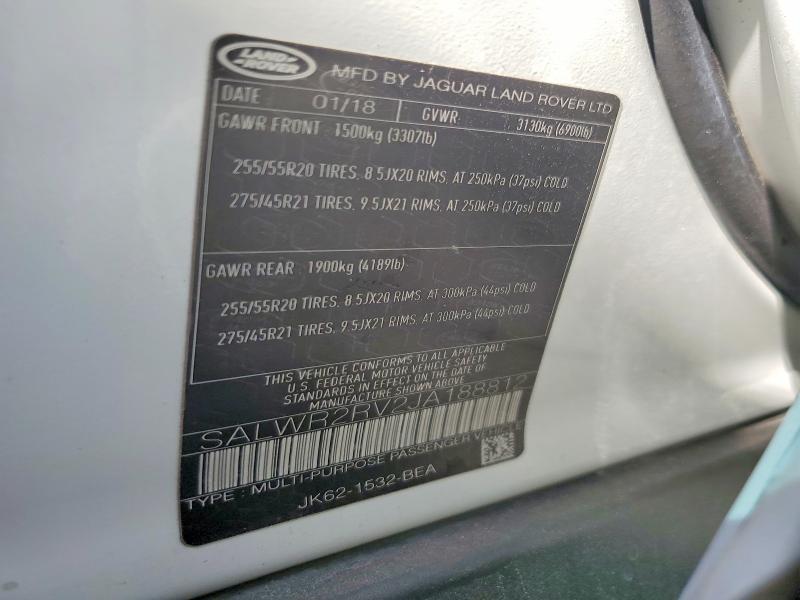 Aukcja sprzedaży 2018 Land Rover Range Rover Sport, vin: SALWR2RV2JA188812, numer aukcji: 66117306