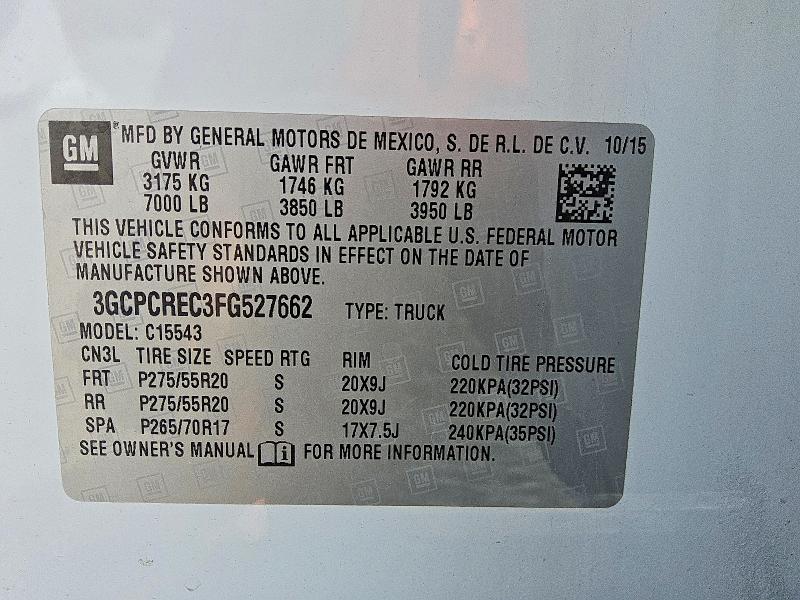 2015 Chevrolet Silverado მანქანა იყიდება აუქციონზე, vin: 3GCPCREC3FG527662, აუქციონის ნომერი: 63739176
