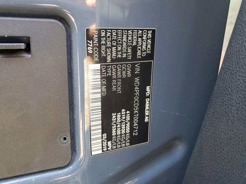 64149106 :رقم المزاد ، WD4PF0CD5KT004712 vin ، 2019 Mercedes-benz Sprinter مزاد بيع
