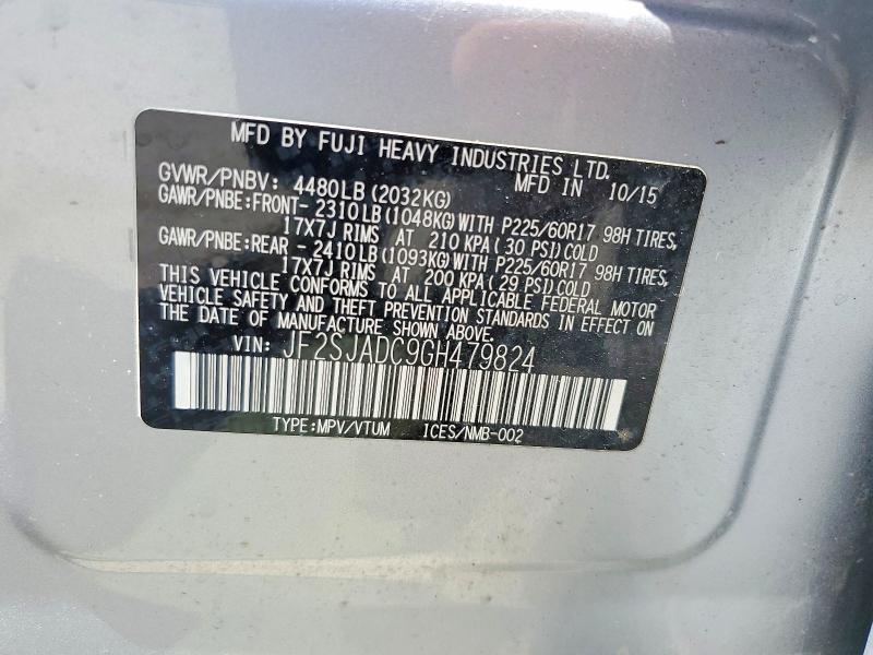 65562536 :رقم المزاد ، JF2SJADC9GH479824 vin ، 2016 Subaru Forester مزاد بيع
