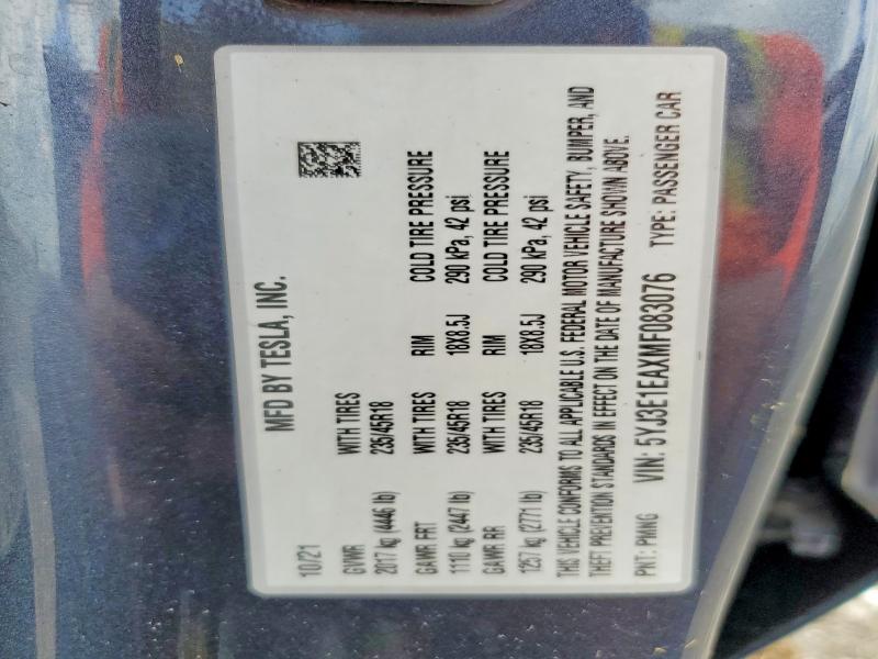 Продажа на аукционе авто 2021 Tesla Model 3, vin: 5YJ3E1EAXMF083076, номер лота: 66073426