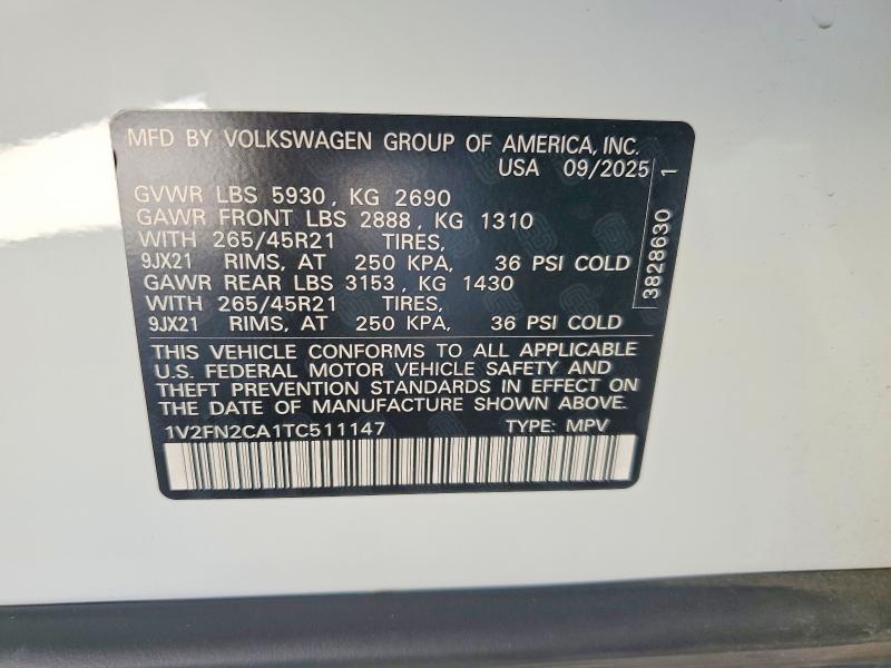 64244226 :رقم المزاد ، 1V2FN2CA1TC511147 vin ، 2026 Volkswagen Atlas مزاد بيع