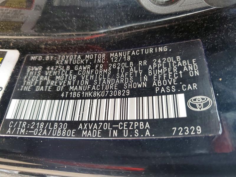 Продажа на аукционе авто 2019 Toyota Camry, vin: 4T1B61HK8KU730829, номер лота: 64444886