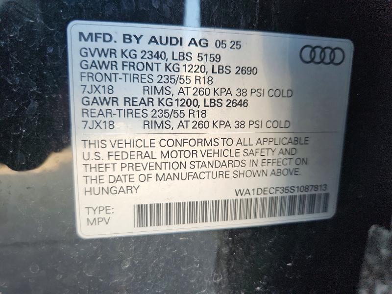 Aukcja sprzedaży 2025 Audi Q3, vin: WA1DECF35S1087813, numer aukcji: 63703836