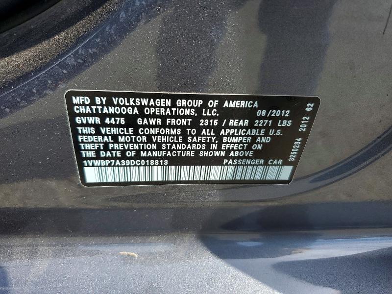 66462556 :رقم المزاد ، 1VWBP7A39DC018813 vin ، 2013 Volkswagen Passat مزاد بيع