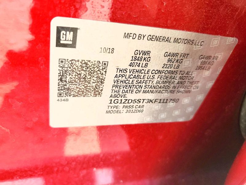 Продажа на аукционе авто 2019 Chevrolet Malibu, vin: 1G1ZD5ST3KF111750, номер лота: 64082696