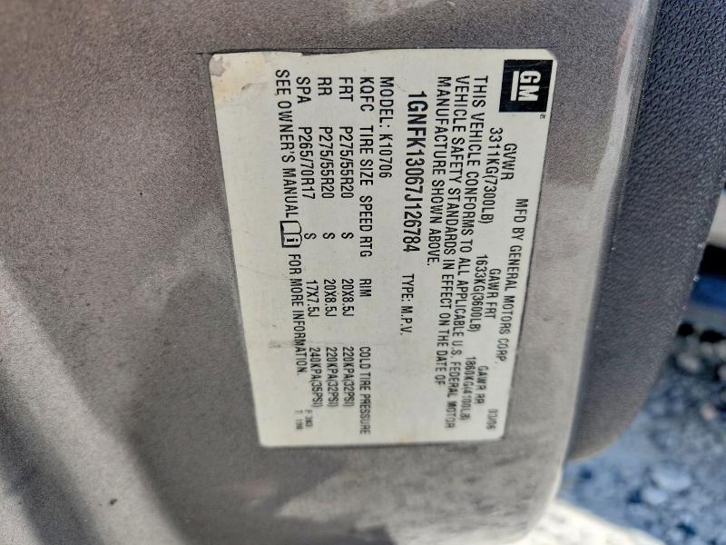 2007 Chevrolet Tahoe მანქანა იყიდება აუქციონზე, vin: 1GNFK13067J126784, აუქციონის ნომერი: 64534706