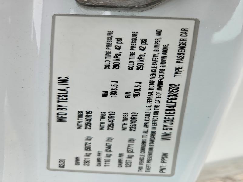 Aukcja sprzedaży 2020 Tesla Model 3, vin: 5YJ3E1EB4LF638532, numer aukcji: 65035106