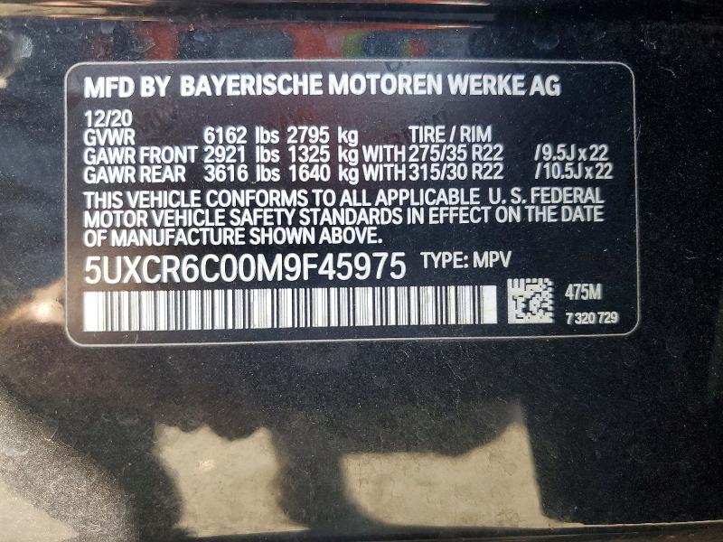 Aukcja sprzedaży 2021 Bmw X5, vin: 5UXCR6C00M9F45975, numer aukcji: 66411756