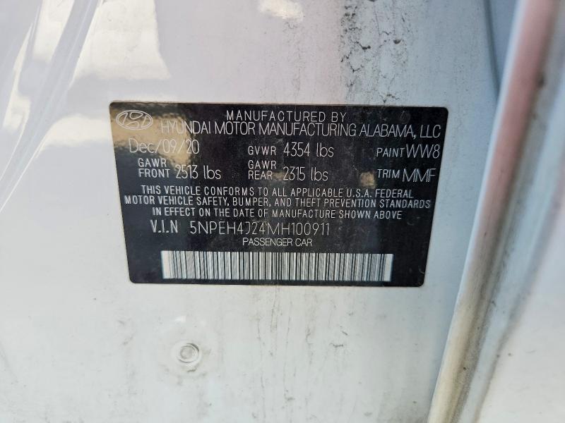 2021 Hyundai Sonata მანქანა იყიდება აუქციონზე, vin: 5NPEH4J24MH100911, აუქციონის ნომერი: 66369916