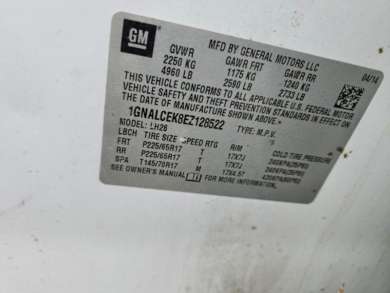 Aukcja sprzedaży 2014 Chevrolet Equinox, vin: 1GNALCEK8EZ128522, numer aukcji: 63534006