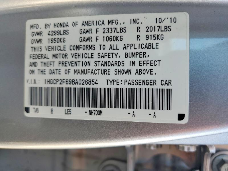 Aukcja sprzedaży 2011 Honda Accord, vin: 1HGCP2F69BA026854, numer aukcji: 64159506