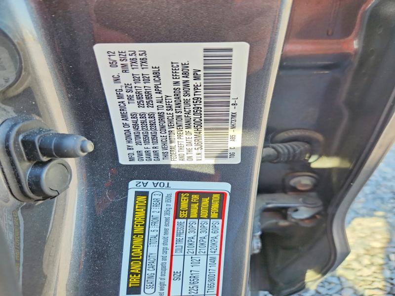 67168116 :رقم المزاد ، 5J6RM4H50CL059159 vin ، 2012 Honda Cr-v مزاد بيع