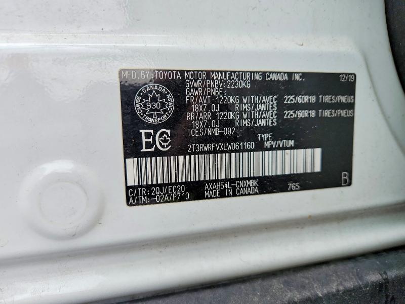 2020 Toyota Rav4 Hybrid მანქანა იყიდება აუქციონზე, vin: 2T3RWRFVXLW061160, აუქციონის ნომერი: 65239296