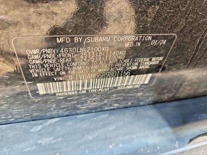 Продаж на аукціоні авто 2024 Subaru Wrx, vin: JF1VBAH66R9801156, номер лоту: 65124456