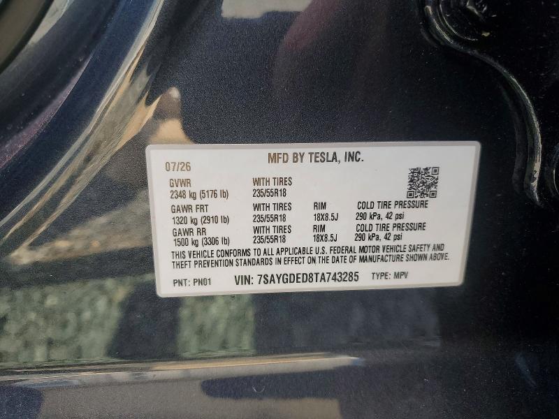 Aukcja sprzedaży 2026 Tesla Model Y, vin: 7SAYGDED8TA743285, numer aukcji: 65018216