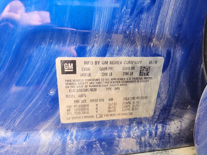 2016 Buick Encore მანქანა იყიდება აუქციონზე, vin: KL4CJESB7GB678839, აუქციონის ნომერი: 64647336