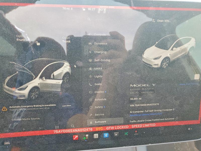 63917186 :رقم المزاد ، 7SAYGDEE4NA012476 vin ، 2022 Tesla Model Y مزاد بيع