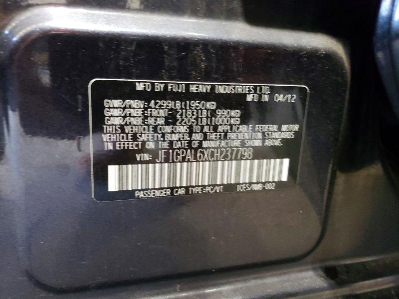 65395536 :رقم المزاد ، JF1GPAL6XCH237798 vin ، 2012 Subaru Impreza مزاد بيع