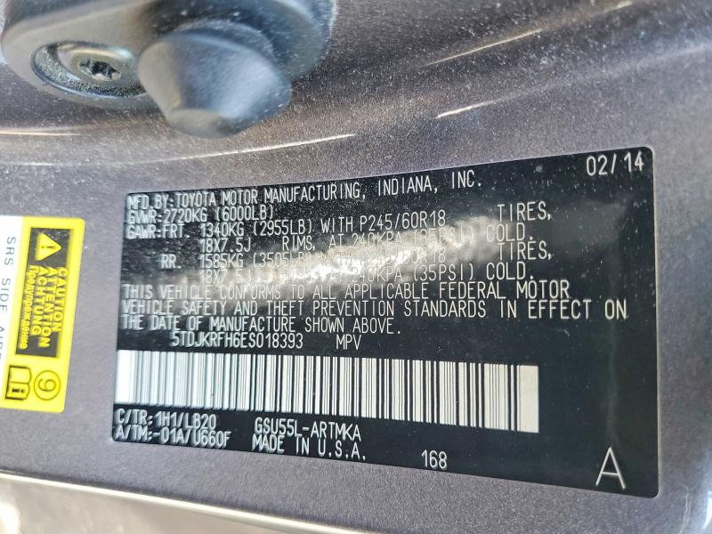 63916896 :رقم المزاد ، 5TDJKRFH6ES018393 vin ، 2014 Toyota Highlander مزاد بيع