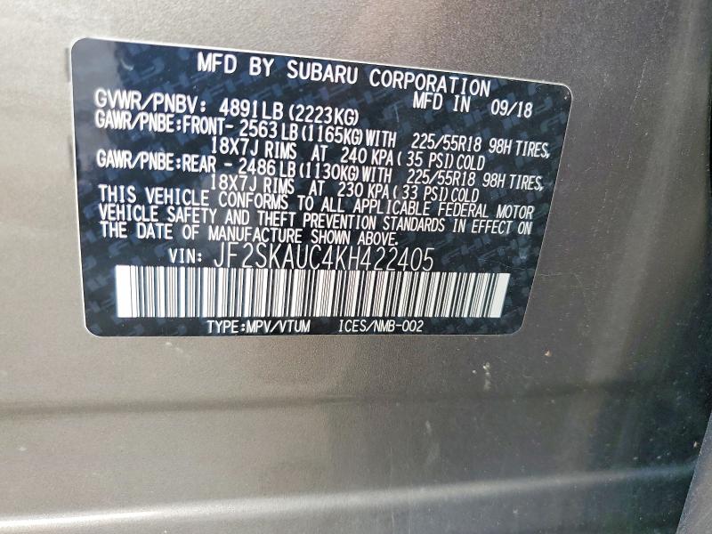 Продажа на аукционе авто 2019 Subaru Forester, vin: JF2SKAUC4KH422405, номер лота: 64011896