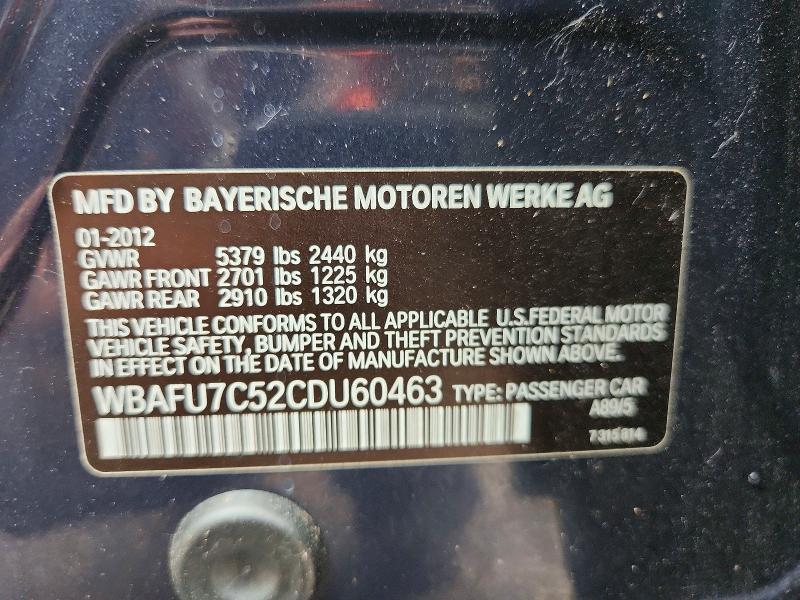 Продажа на аукционе авто 2012 Bmw 535, vin: WBAFU7C52CDU60463, номер лота: 63756656