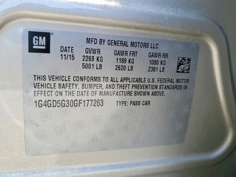 2016 Buick Lacrosse მანქანა იყიდება აუქციონზე, vin: 1G4GD5G30GF177263, აუქციონის ნომერი: 63518596
