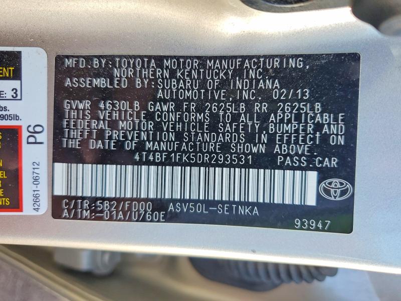 Продажа на аукционе авто 2013 Toyota Camry, vin: 4T4BF1FK5DR293531, номер лота: 65596746