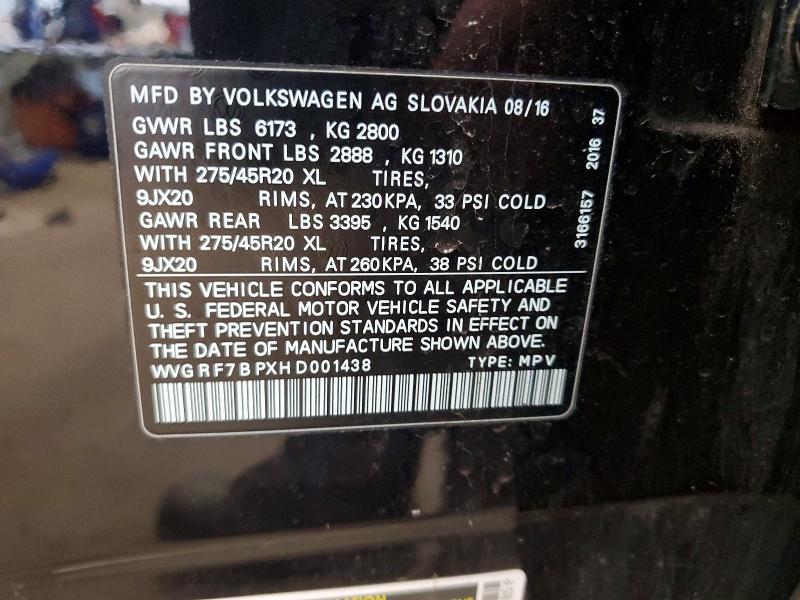 Aukcja sprzedaży 2017 Volkswagen Touareg, vin: WVGRF7BPXHD001438, numer aukcji: 64147996