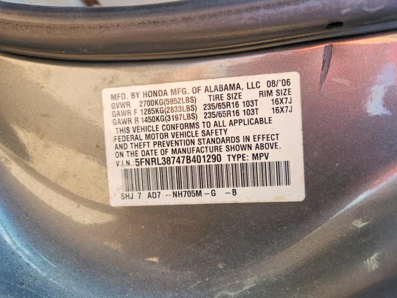 2007 Honda Odyssey მანქანა იყიდება აუქციონზე, vin: 5FNRL38747B401290, აუქციონის ნომერი: 65707266