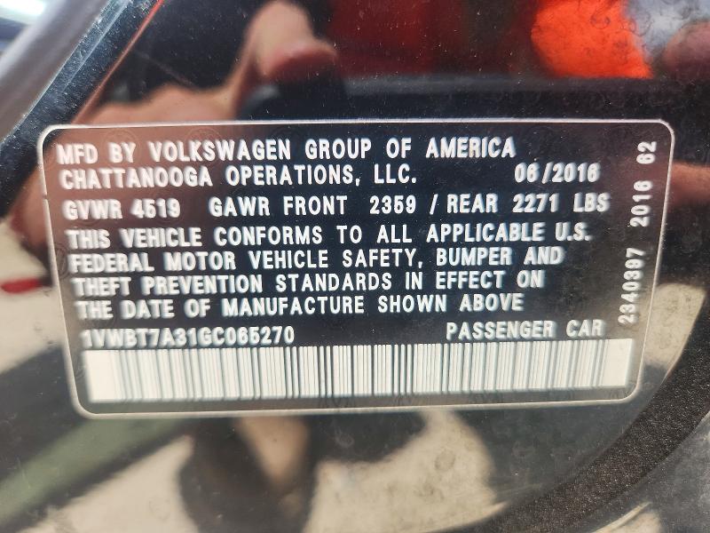 66547366 :رقم المزاد ، 1VWBT7A31GC065270 vin ، 2016 Volkswagen Passat مزاد بيع
