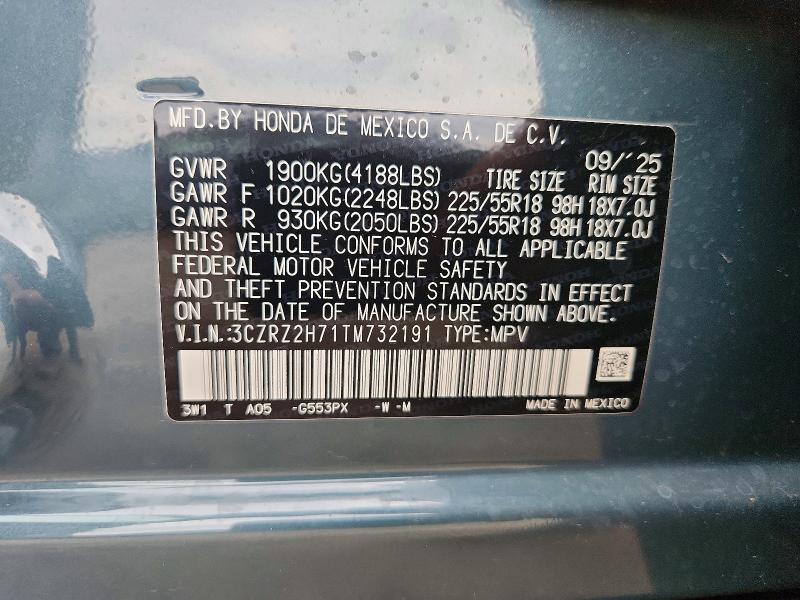 63543106 :رقم المزاد ، 3CZRZ2H71TM732191 vin ، 2026 Honda Hr-v مزاد بيع