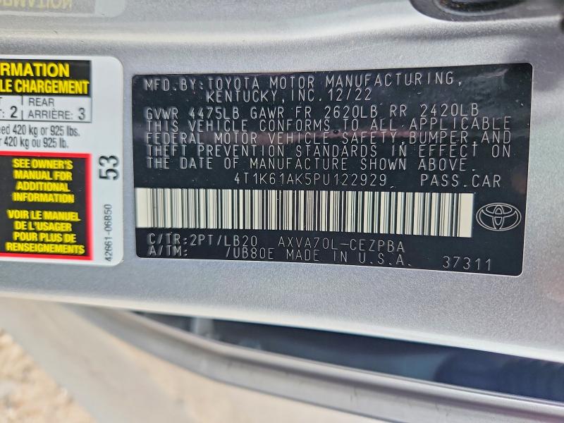 Продажа на аукционе авто 2023 Toyota Camry, vin: 4T1K61AK5PU122929, номер лота: 67349556
