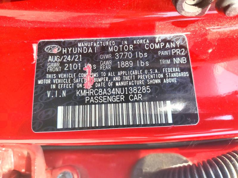 66250786 :رقم المزاد ، KMHRC8A34NU138285 vin ، 2022 Hyundai Venue مزاد بيع