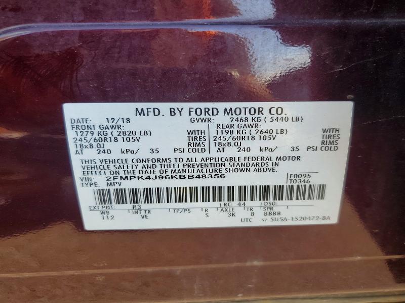 Продажа на аукционе авто 2019 Ford Edge, vin: 2FMPK4J96KBB48356, номер лота: 65675096