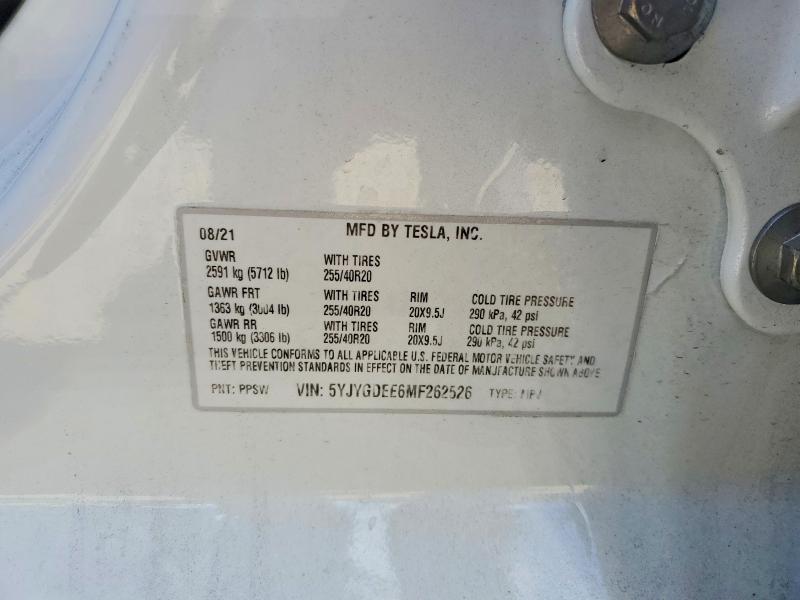 Aukcja sprzedaży 2021 Tesla Model Y, vin: 5YJYGDEE6MF262526, numer aukcji: 65052356