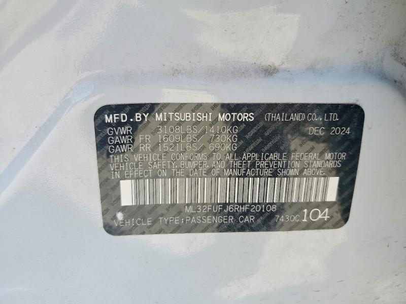 2024 Mitsubishi Mirage მანქანა იყიდება აუქციონზე, vin: ML32FUFJ6RHF20108, აუქციონის ნომერი: 64750116