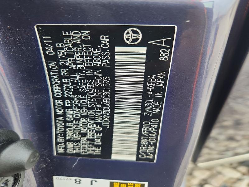 Aukcja sprzedaży 2011 Toyota Prius, vin: JTDKN3DU6B0301593, numer aukcji: 64340566