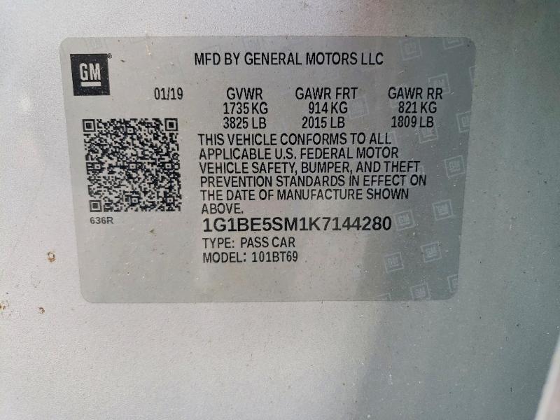 Продажа на аукционе авто 2019 Chevrolet Cruze, vin: 1G1BE5SM1K7144280, номер лота: 65588056