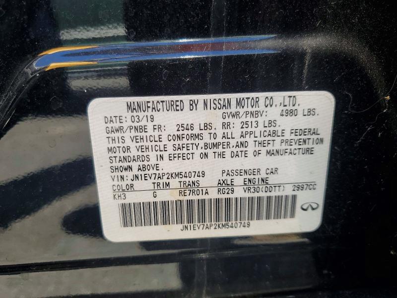 Продажа на аукционе авто 2019 Infiniti Q50, vin: JN1EV7AP2KM540749, номер лота: 63773016