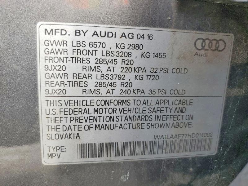 Продаж на аукціоні авто 2017 Audi Q7, vin: WA1LAAF77HD014092, номер лоту: 64339076