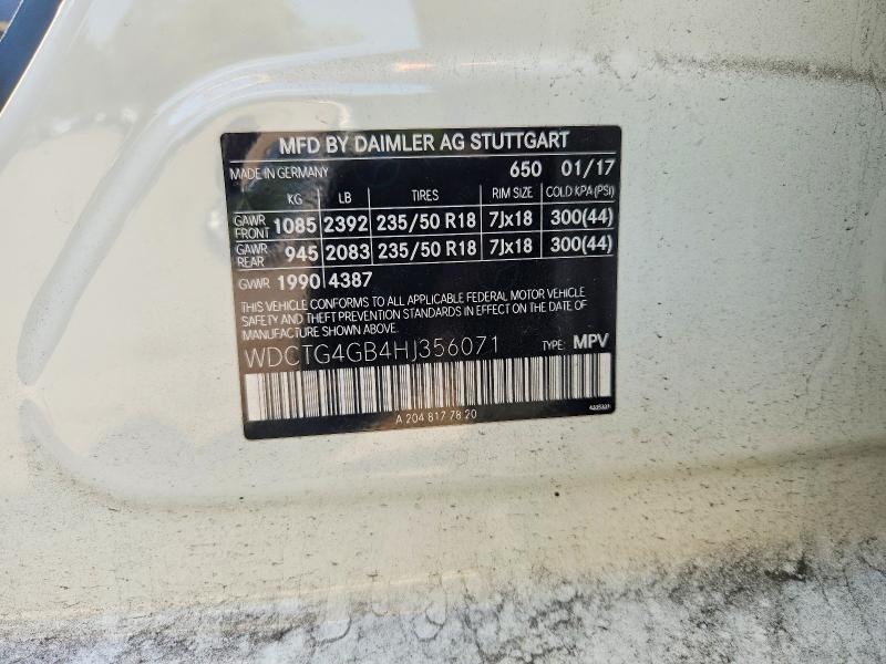 60787766 :رقم المزاد ، WDCTG4GB4HJ356071 vin ، 2017 Mercedes-benz Gla مزاد بيع