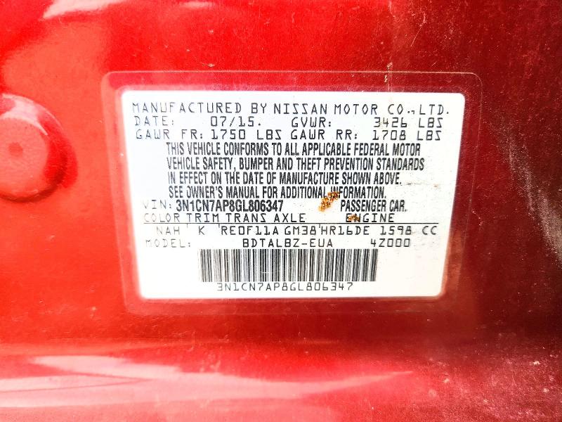Продажа на аукционе авто 2016 Nissan Versa, vin: 3N1CN7AP8GL806347, номер лота: 66383536