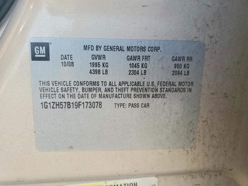 2009 Chevrolet Malibu მანქანა იყიდება აუქციონზე, vin: 1G1ZH57B19F173078, აუქციონის ნომერი: 63921696