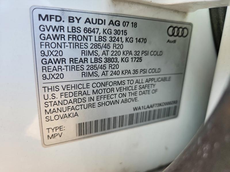 Aukcja sprzedaży 2019 Audi Q7, vin: WA1LAAF73KD000293, numer aukcji: 63806556