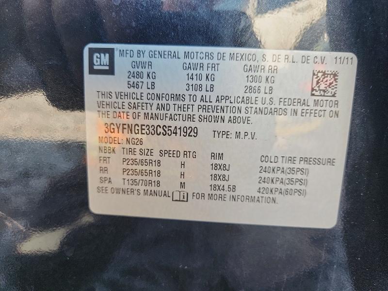 2012 Cadillac Srx მანქანა იყიდება აუქციონზე, vin: 3GYFNGE33CS541929, აუქციონის ნომერი: 66081876