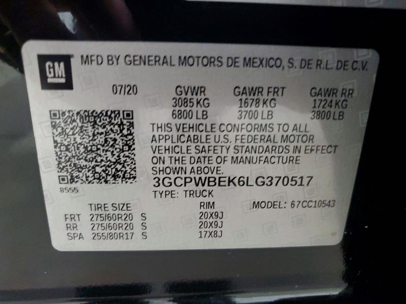 Aukcja sprzedaży 2020 Chevrolet Silverado, vin: 3GCPWBEK6LG370517, numer aukcji: 63844026