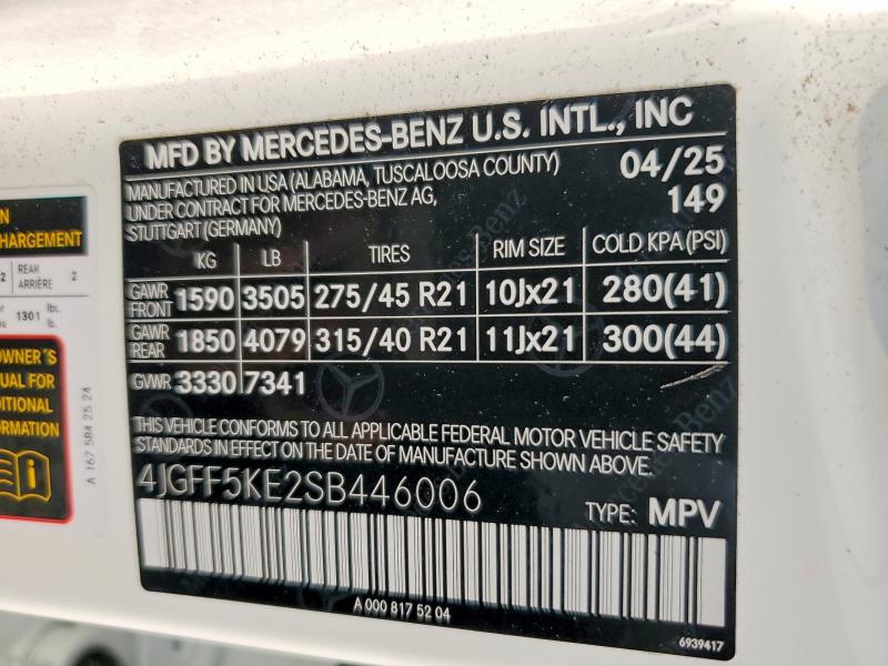 Aukcja sprzedaży 2025 Mercedes-benz Gls, vin: 4JGFF5KE2SB446006, numer aukcji: 63475876